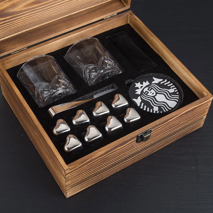 Whiskey Stainless Steel Ice Cubes Whiskey Stones with Glass