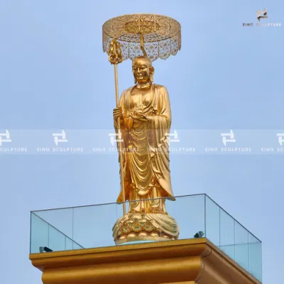 Custom Gold Leaf Bronze Buddha Statue of Ksitigarbha Bodhisattva