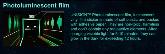 Unisign Standard Quality Photoluminescent Film 4 Hours Glowing in Dark