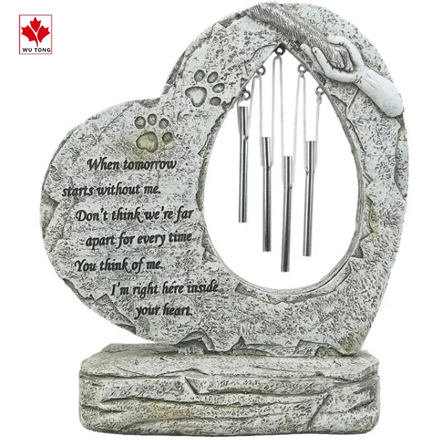 Custom Resin Pet Memorial Stone with Wind Chimes Pet Sympathy Gift Garden Tombstone