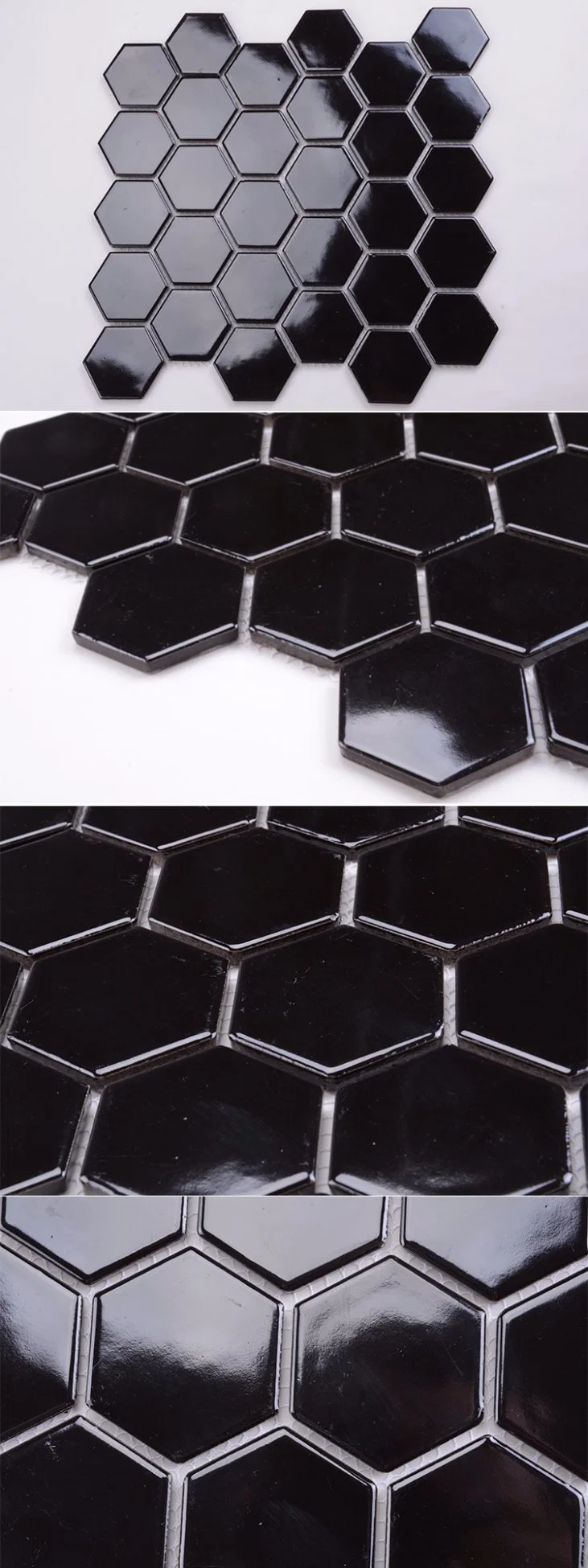 305X305mm Colored Glow in The Dark Black Ceramic Hexagon Mosaic