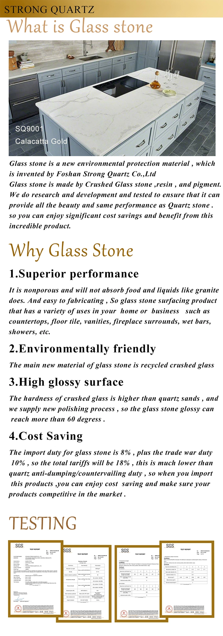 Glass Stone Slabs From Foshan Strong Quartz