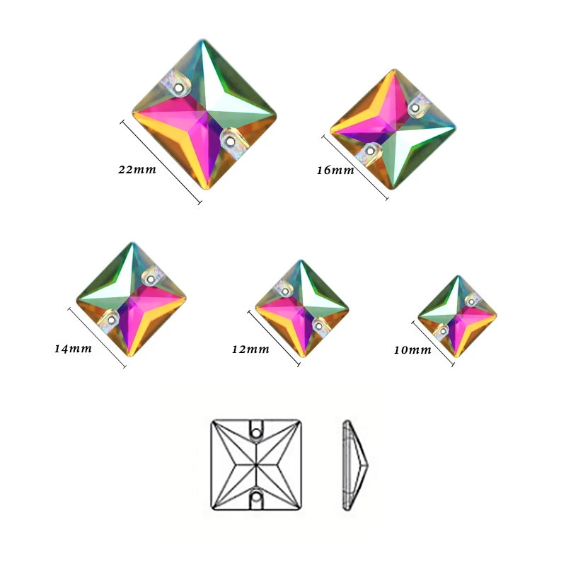 Square Shape Sewing Rhinestones Glitter Flatback Stone K5 Glass Crystals Stone Sew on Diamond for Needlework Clothes Shoes